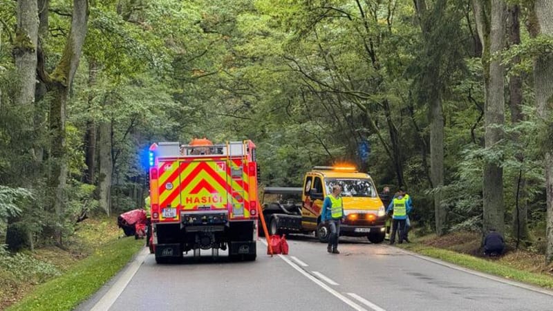 Smrtelná nehoda u Třeboně: Zemřela žena, auto po smyku narazilo do stromu a skončilo na střeše